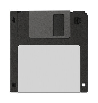 Floppy disk or diskette case on black background. Isolated transparent mockup. Clean cover box template.