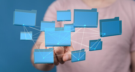 Image of interconnected digital files, representing data network, cloud storage, file sharing.