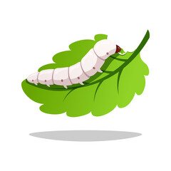 Silkworms eat leaves vector isolated on white background.