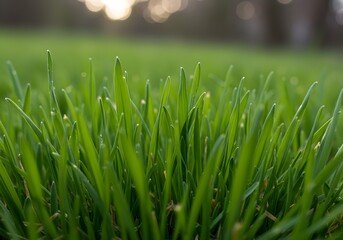 Close-up of Lush Green Grass Blades, Nature, Lawn, Macro, Meadow, Park, Outdoors, Sunny, Spring