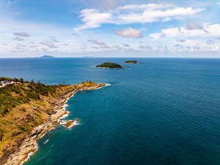 Obraz premium Aerial view landscape sea beach in raining season at Phuket island Thailand.