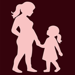 regnant mother holding hands with child