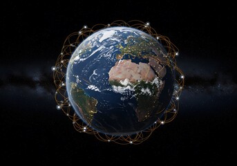 Global Network Concept Earth with Connected Nodes. Communication, Internet, Technology, Worldwide, Connectivity.