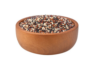 mix quinoa seeds (white quinoa,black quinoa,red quinoa) in wooden bowl on transparent png