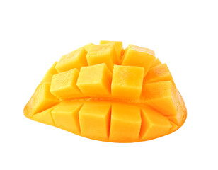 Ripe mango cut in cube on transparent png