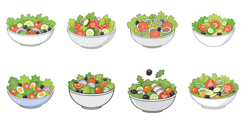 Vector illustration of multiple salads, outline