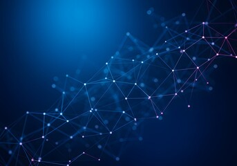 Obraz premium Abstract Digital Network Connection Background Blue Dots, Lines and Nodes Illustration for Technology, Communication, and Data.