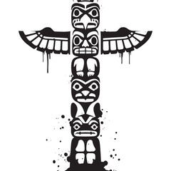 Striking Totem Pole Vector Illustration with Stencil and Drippin