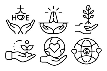 Fototapeta premium Charity icon set line art vector illustration
