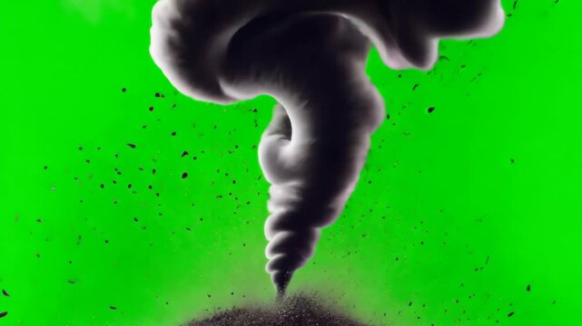 Twisting tornado funnel cloud spinning on green screen
