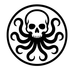 Skull Octopus Emblem in Circle Symbolic Style
