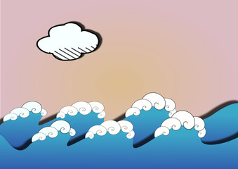 ilustracja fantastycznych fal na morzu, chmury