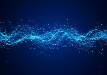 Abstract Blue Waveform Digital Technology Background, Network Connections, Data Flow, Communication, Internet, Science.