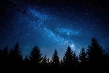 Silhouette Forest Under Milky Way Night Sky