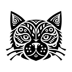 Fototapeta premium Decorative Tribal Cat Face Vector Illustration in Black and White