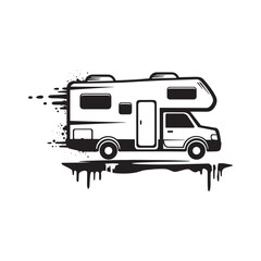 Naklejka premium Black and White RV Camper with Paint Drip Design for Apparel and