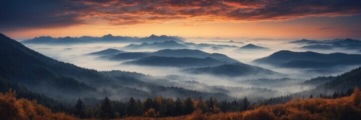 Obraz premium Misty Mountain Sunrise Breathtaking Landscape