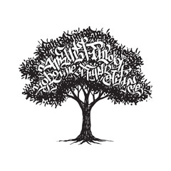 Graffiti Tree Art, A black and white vector illustration with ta