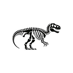 Obraz premium Dinosaur Skeleton Silhouette Vector Illustration Featuring T Rex Fossil Bones in Black and White Style for Paleontology and Prehistoric Science Themes