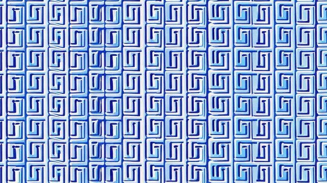 Blue geometric Greek key pattern with repetitive square shapes, seamless traditional background, decorative tile design, abstract ornamental style, Mediterranean textile inspiration