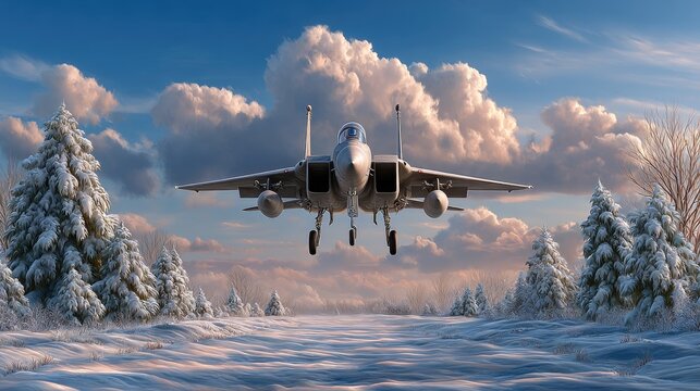 F 15 eagle landing winter landscape