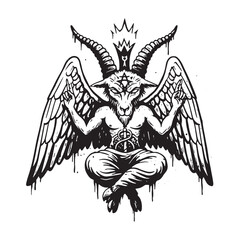 Baphomet stencil dripping paint black and white vector merchandi