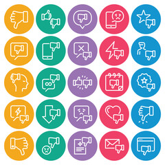 Circle color outline icons set for Thumbs down