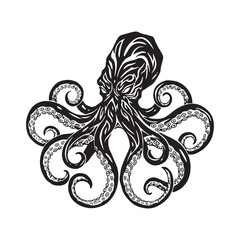 Striking Kraken Vector Art, Black and White Tribal Tattoo Design