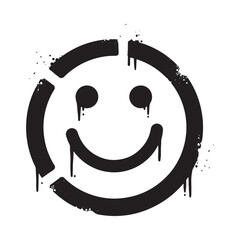 Dripping Smiley Face Icon with Paint Splatter Black and White Ve