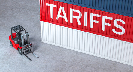 Tariffs, import, export, and international trade barriers 3d background