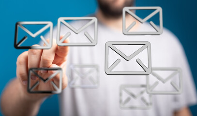 Close-up of a person interacting with email icons, showcasing digital communication.