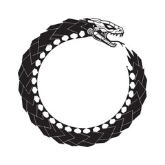 Cyberpunk Uroboros, Serpent of Rebirth in Black and White Vector