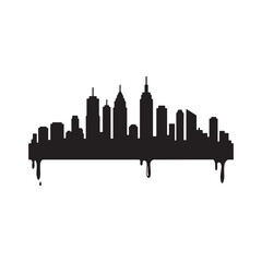 Monochrome cityscape silhouette with paint drips for modern appa