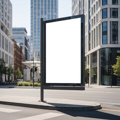 Building Edge Banner Mockup Vertical White Canvas for Commercial Designs Announcements or Branding in Bright Daylight Urban Setting
