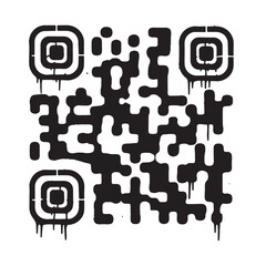 Stylized QR Code Icon with Dripping Paint Effect for Apparel Des