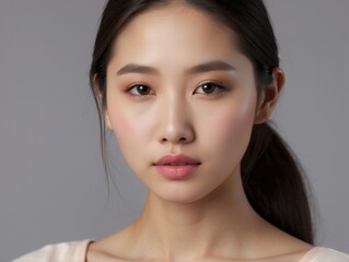 Fototapeta premium Photo young asian woman gathered in ponytail with natural makeup