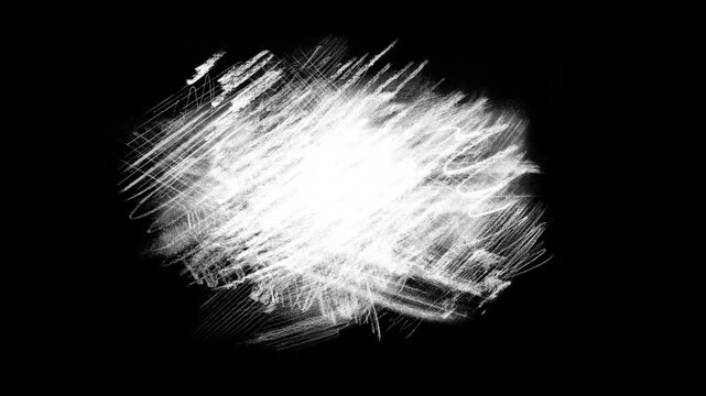 Animation of the appearance of white pencil strokes on a black background. 4K