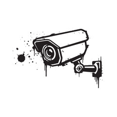 Security Camera Icon with Stencil Dripping Paint Vector Illustra
