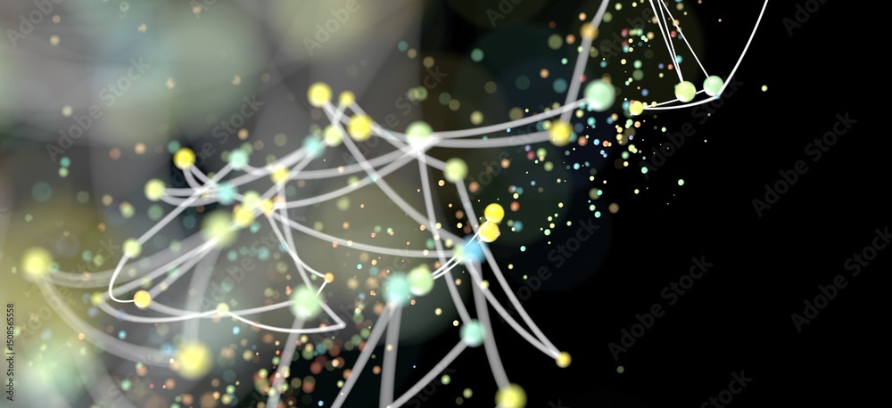 Poster Abstract image of a network connection with colorful nodes and lines. Ideal for technology, science, and data concepts.