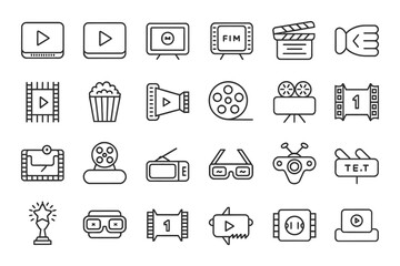 Fototapeta premium Cinema set of web in line style icons vector illustration isolated on white background.