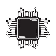 Monochrome Cyberpunk AI Brain Chip Vector Icon for Merchandise A