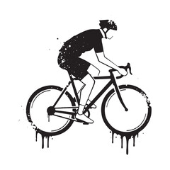 Monochrome Cyclist Silhouette with Dripping Paint Effect for App