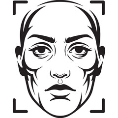 Fototapeta premium Black and White Face Recognition Icon with Tribal Tattoo Style f