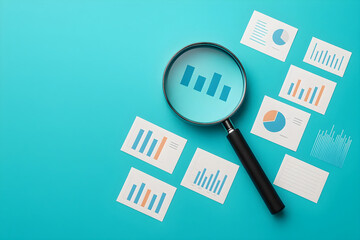 Analyzing business data with magnifying glass and charts for financial growth Concept 