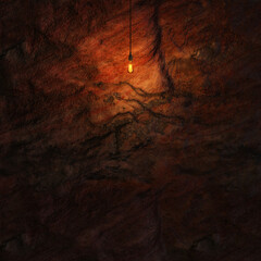 Dark Stone Wall with Edison lamp Lighting 3D Rendering