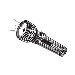 Monochrome flashlight vector illustration with tribal tattoo sty
