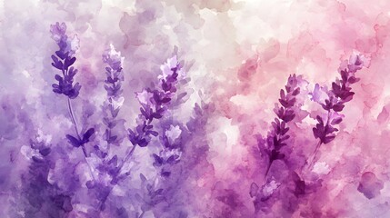 Obraz premium Watercolor Lavender Flowers Purple and Pink Floral Watercolor Painting
