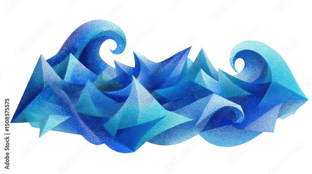 Wall mural abstract blue geometric shapes forming a stylized wave create a visually appealing design element ag