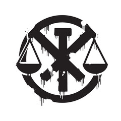 Gritty Justice, A Black and White Social Justice Symbol with Pai