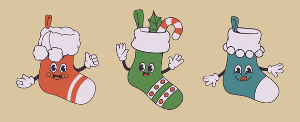 Cute cartoon Christmas stockings characters set